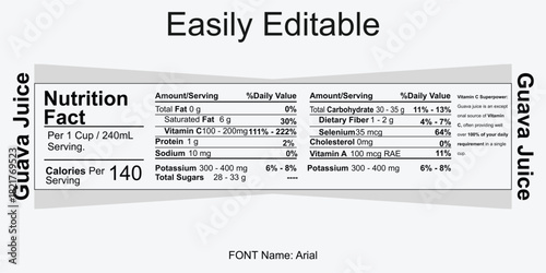 Nutrition Facts Label For Guava Juice With Calories And Vitamin C Information serving size