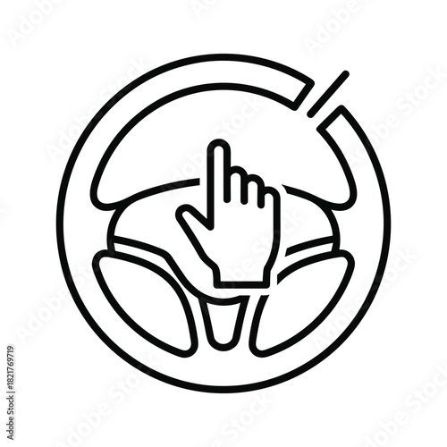 Steering wheel with hand icon indicating selection or control in a vehicle