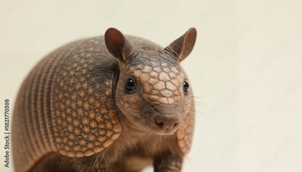 Obraz premium Intricate Armadillo Shell Illuminated in Studio Shot with Cream Backdrop