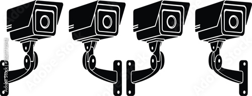Set of CCTV Security Cameras Silhouette Vector Illustration - Surveillance and Monitoring Graphic