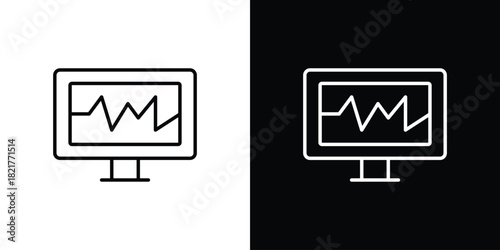 EKG monitor icon. Black illustration isolated for graphic and web design.