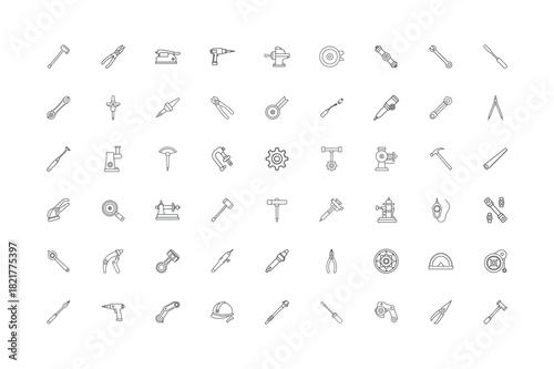 Set of linear hand tool icons designed for construction repair and diy themed artwork Vector illustration