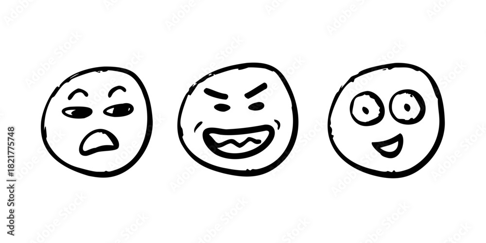 Fototapeta premium Hand drawn faces with quirky expressions in marker 2