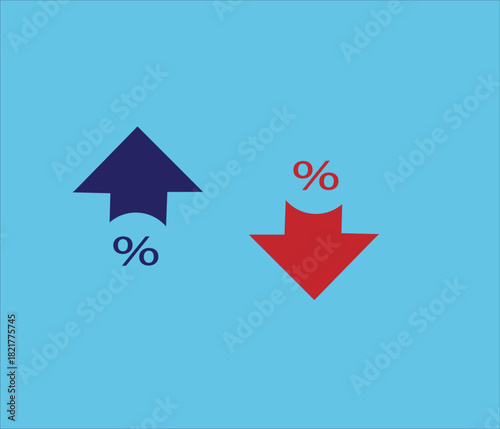Finance chart icon with, blue up arrow for profit percentage and red down arrow for loss percentage