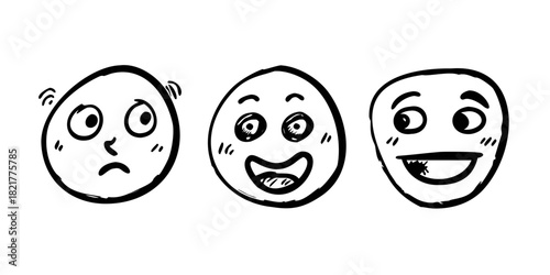 Hand drawn faces with quirky expressions in marker 3