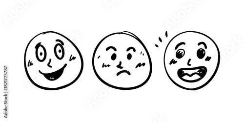 Hand drawn faces with quirky expressions in marker