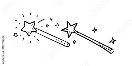 Hand Drawn Magic Wands and Stardust on White sparkle
