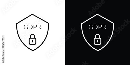 GDPR shield icon. Black illustration isolated for graphic and web design.