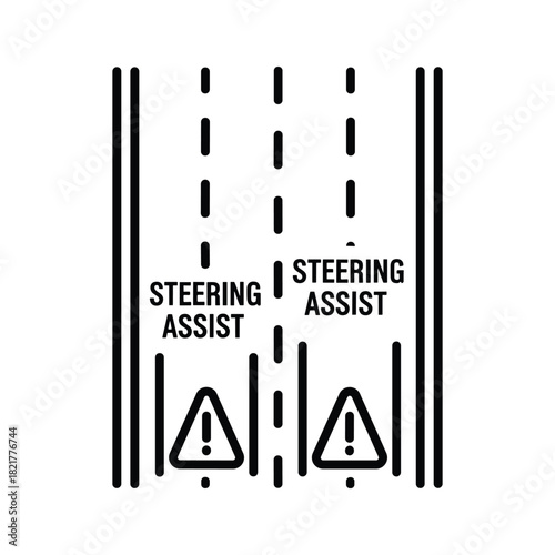 Steering assist system warning icon showing lane departure technology