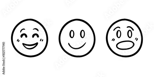 Hand drawn smiley faces with different emotions happy 1
