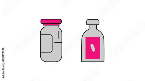 Simple line icon of a medicine bottle and pill