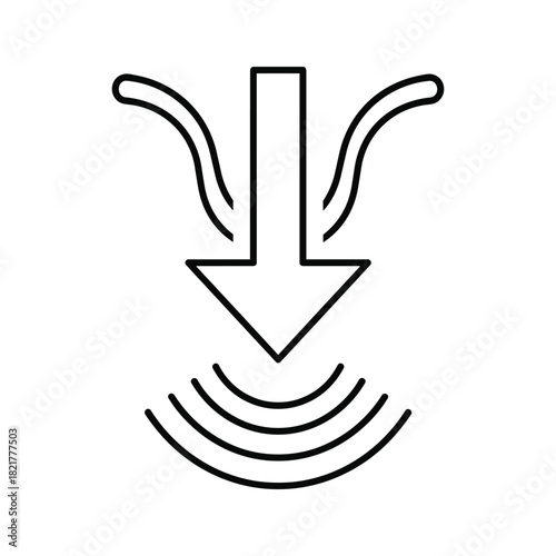 Psychology concept with psi symbol, downward arrow, and radiating waves icon