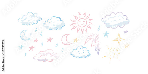 Hand Drawn Weather Icons with Pastel Colors cloud moon