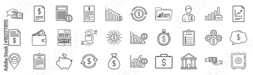 Set of financial icons with dollar signs representing money, banking, and business growth
