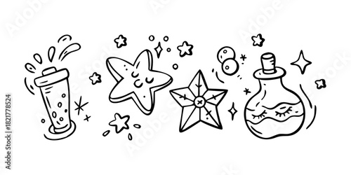 Magical Doodle Elements Stars Potions Sparkles vector