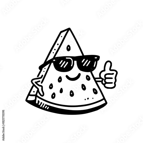 Cool watermelon slice cartoon character giving thumbs up