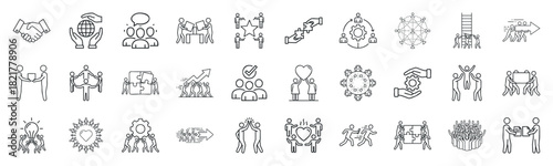 Teamwork and Collaboration Icon Set Showcasing Partnership, Communication and Shared Goals