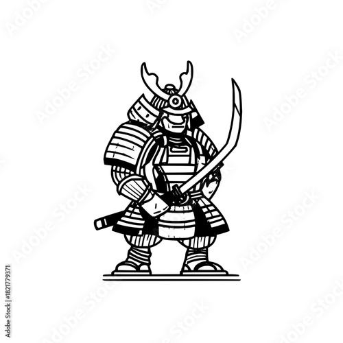 Wallpaper Mural Black and white drawing of a samurai warrior holding a katana sword Torontodigital.ca