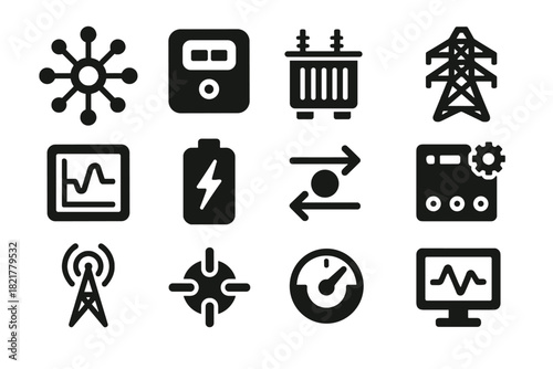 Module tower gateway grid smart vector stability transformer icon automation frequency