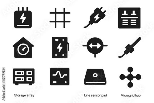 Breaker grid meter storage sensor vector line smart connector icon hub