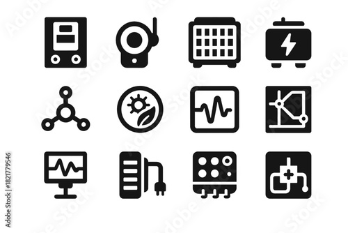 Smart voltage mapping module energy icon block controller grid tile vector