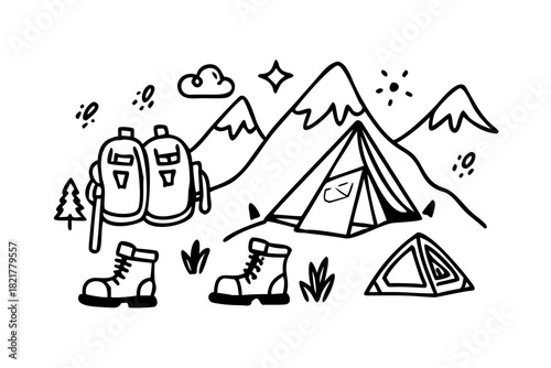 Mountain Adventure Doodle Elements with Transparent Background