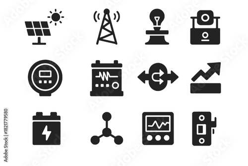 Transformer icon load vector panel grid node renewable unit battery smart