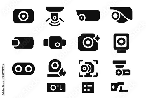 Vector icon camera telephoto pair icons vision rearview imaging unit lane thermal