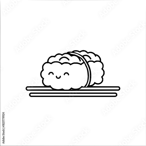 Cute kawaii cartoon sushi nigiri character with happy face