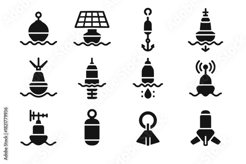 Buoy panel floating weight scanner icon anchor aquatic gauge sensor module vector