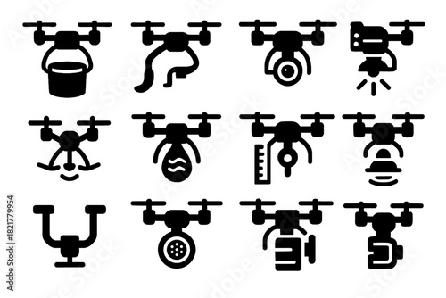 Tool suction node water scanner contamination flight drone rotor intake vector icon