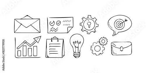 Office doodle vector set with transparent background