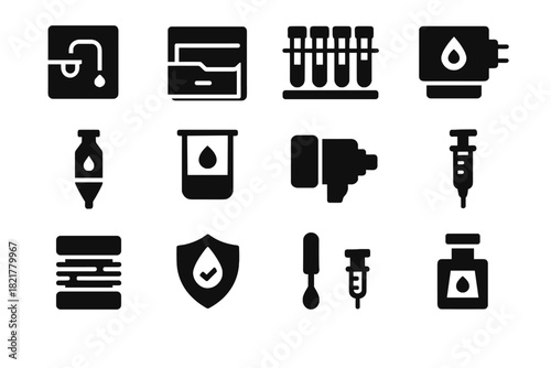Reagent chamber sample contamination lens analyzer automated lab smart measurement icon vector