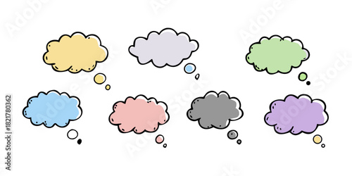 Pastel colored thought bubbles with dots speech bubble