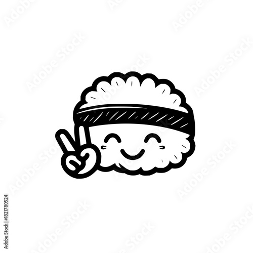 Cute sushi cartoon character making peace sign