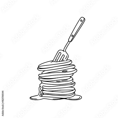 Hand drawn stack of pancakes with spatula