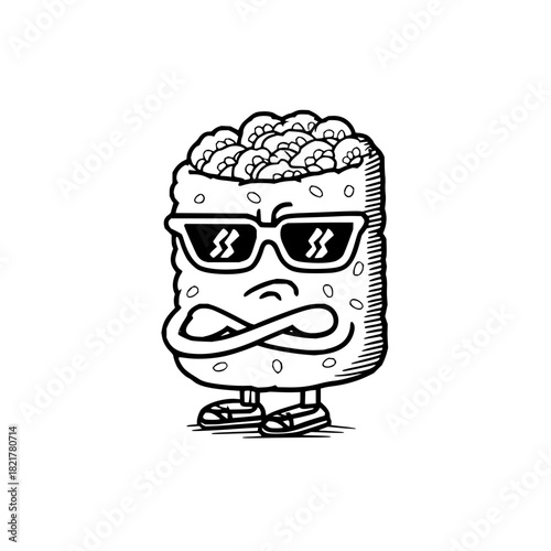 Cool cartoon sushi roll character wearing sunglasses