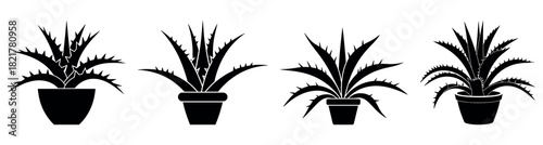 Potted plant silhouette set featuring simple decorative indoor plants in clean minimalist style, ideal for home decor themes, botanical graphics, natural design elements, and modern illustration 