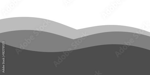 Minimalist black and gray wave vector design with smooth flowing curves at the bottom, transitioning into a clean white background. Ideal for banners, footers, or modern layouts.