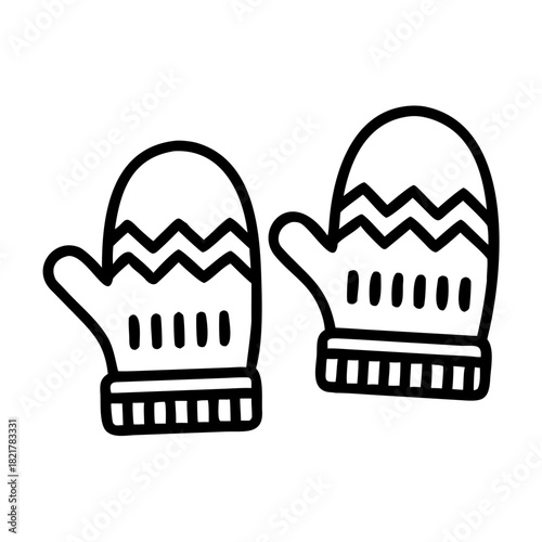 Pair of knitted mittens with zigzag and dash patterns