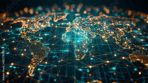 Abstract map of continents  futuristic globalization and geopolitics in a high tech virtual network