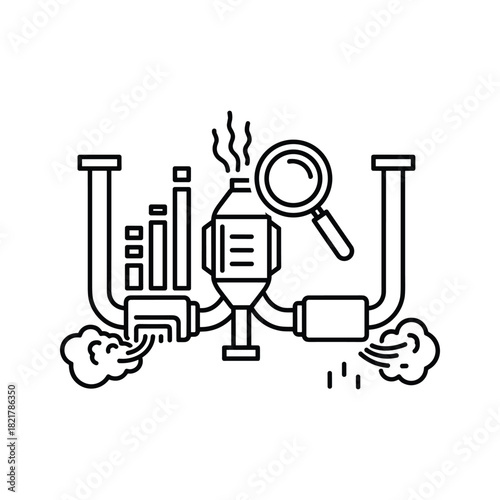 Exhaust system with catalytic converter, inspection, and emission data
