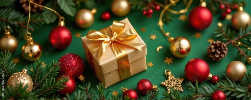 Fototapeta premium Festive christmas arrangement home decorative composition holiday spirit close-up celebration vibes