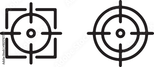 Two black target icons on a white background, one square and one circular, representing focus and aim