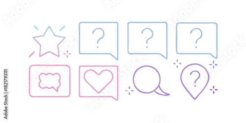 Pastel gradient social media icons with question marks