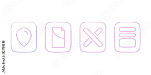 Pastel outline icons location document cancel list