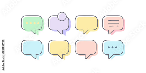 Pastel speech bubbles with thin black outlines chat icon