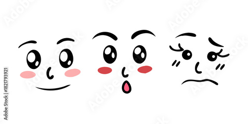 Pink and red doodle eyes and mouth shapes mouths