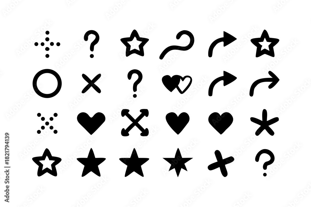 Naklejka premium Playful Black Vector Icons on White Background