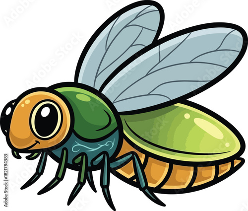 Cute cartoon fly insect vector illustration kawaii bug character flying insect art happy bee dragonfly ladybug mosquito fly graphic